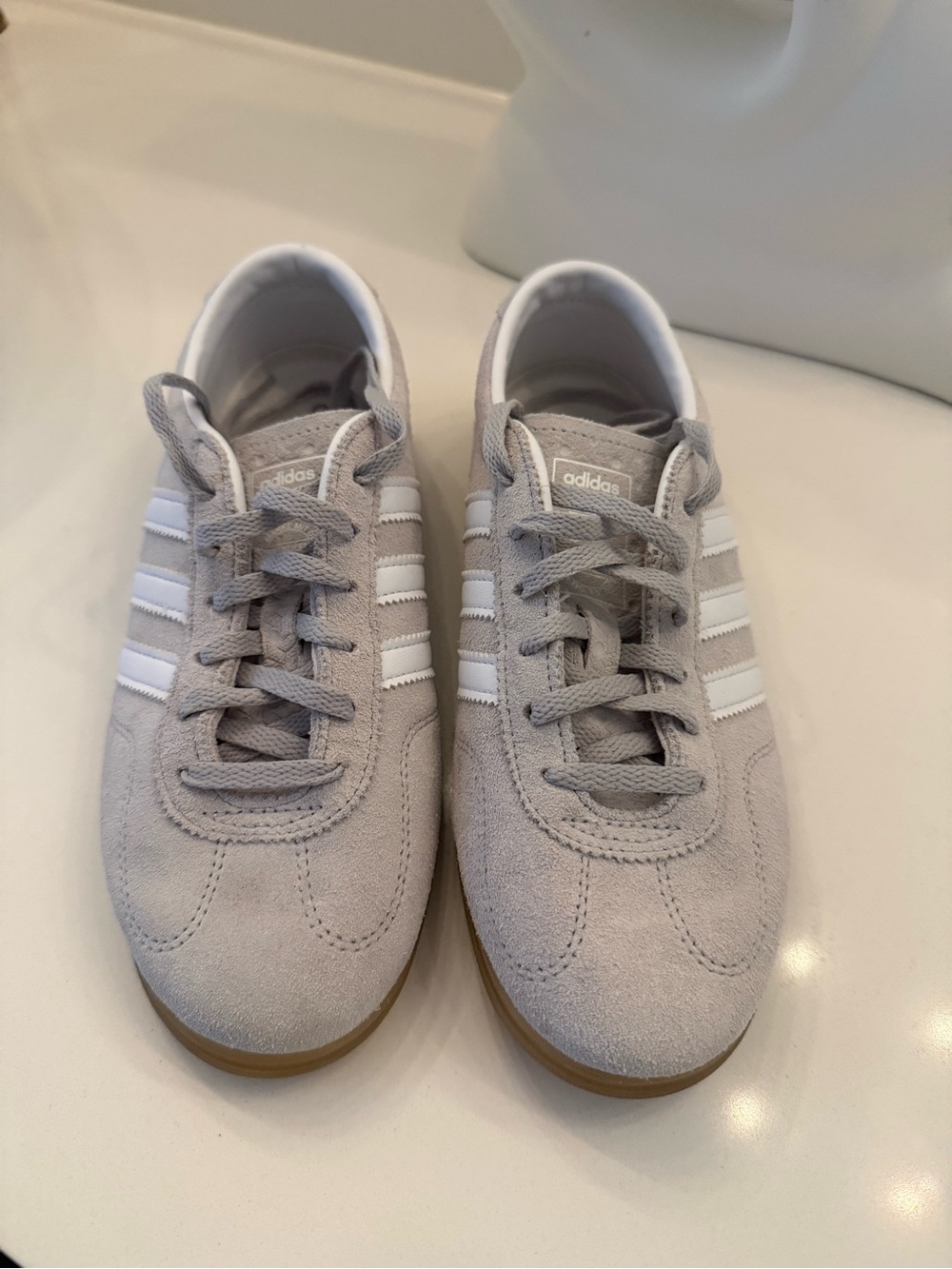 Adidas Light Gray Suede Sneakers with White Stripes